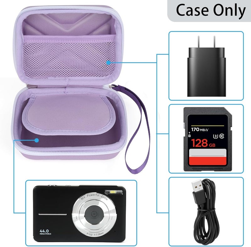 BLK8IGHT Digital Camera Case for AbergBest 21 Mega Pixels 2.7" LCD Rechargeable HD/Kodak Pixpro/Canon PowerShot ELPH 180/190/Sony DSCW800/DSCW830 Cameras, Travel Carrying Protective Case for Camera- Purple - Image 3